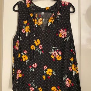 Black polka dot floral sleeveless blouse
